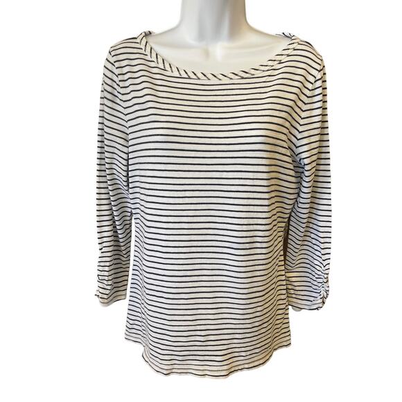 T by Talbots Women's Long Sleeve Shirt Black & White Stripes Size M - Picture 1 of 2